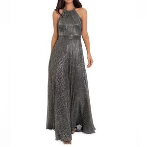 AQUA Metallic Crinkle Halter Gown!  Beautiful style and color.